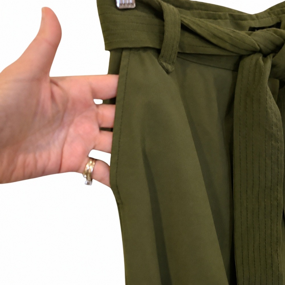 Banana Republic Olive Green A-Line Minimalist Midi Skirt with Pockets Size 4 - Picture 2 of 5